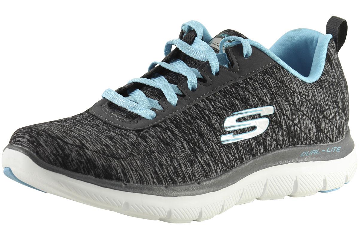 12753 Skechers Women's EZ Flex Appeal 2.0 Insights Sneakers Shoes - Black/Light Blue - 6.5 B(M) US