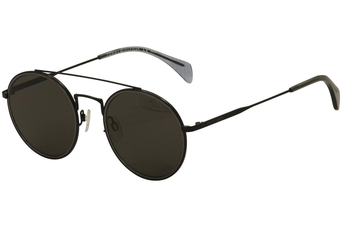 Tommy Hilfiger Women's TH1455S TH1455/S Round Sunglasses - Shiny Black/Brown Gray   006/NR  - Lens 53 Bridge 22 Temple 145mm