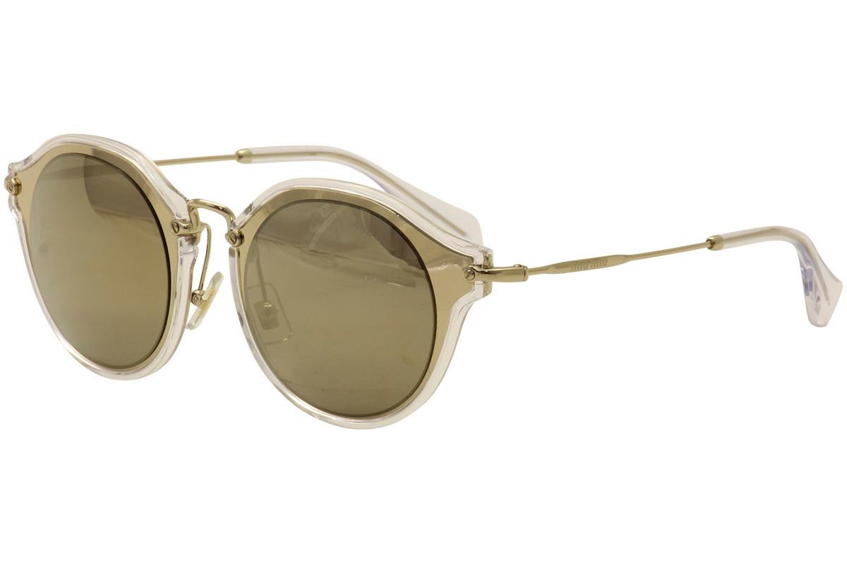 Miu Miu Women's SMU51S SMU/51S Fashion Sunglasses - Crystal Pale Gold/Gold Brown Mirror   ZVN 1C0 - Lens 49 Bridge 23 Temple 140mm