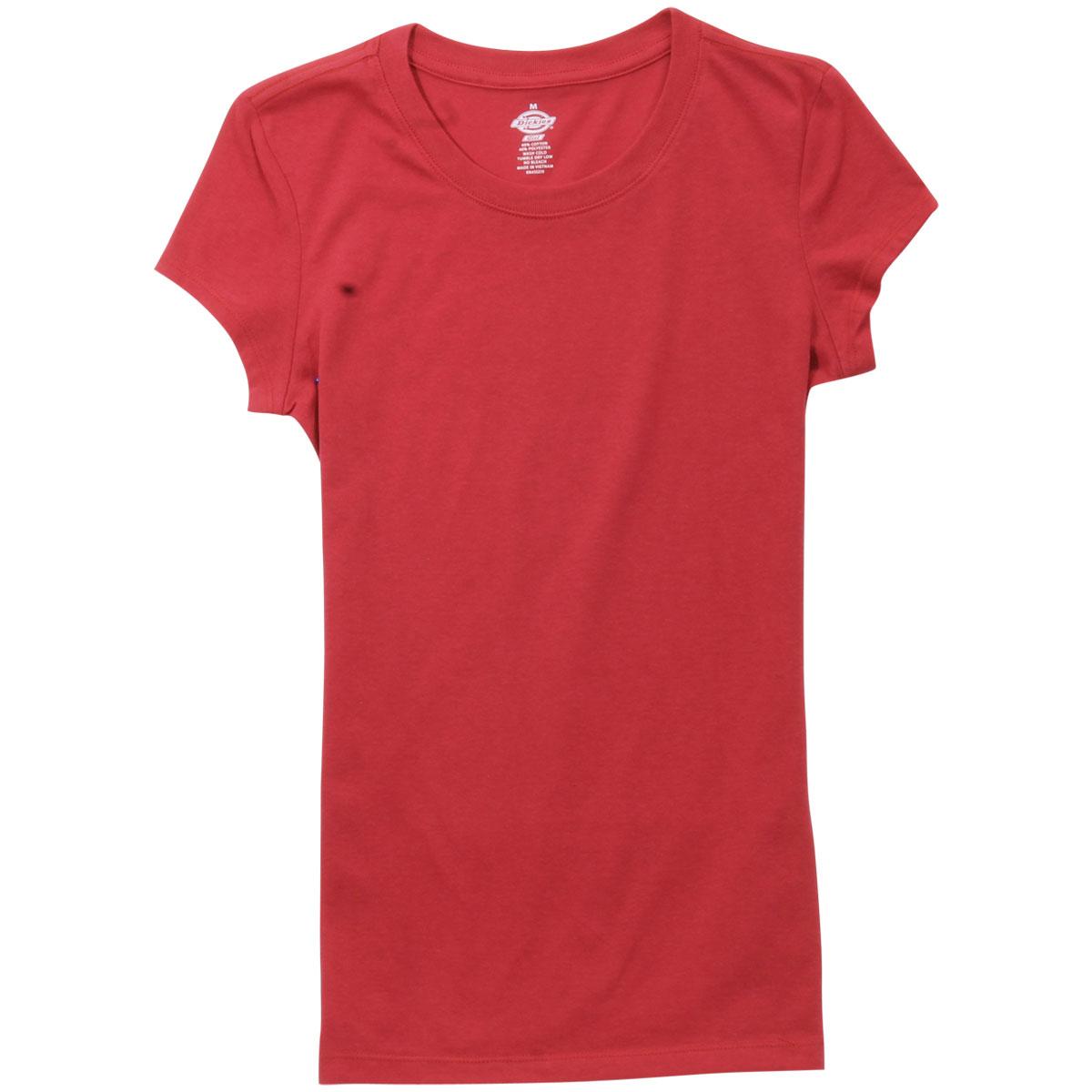 Dickies Girl Junior's Slim Fit Short Sleeve Crew Neck T Shirt - Red - Large