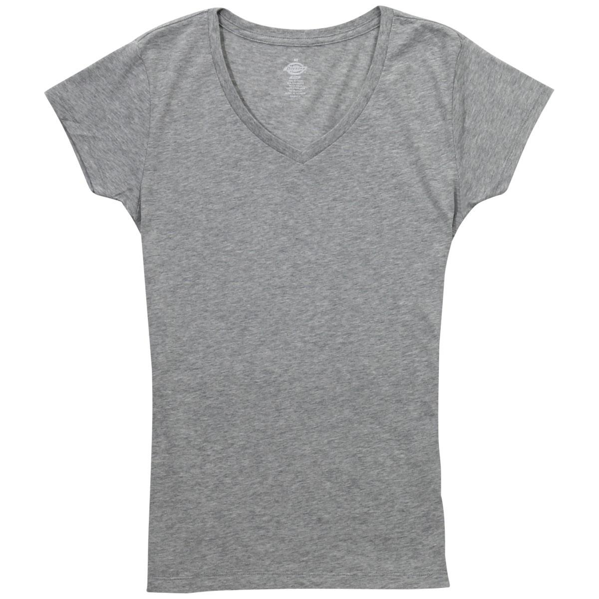 Dickies Girl Junior's Slim Fit Short Sleeve V Neck T Shirt - Heather - Large