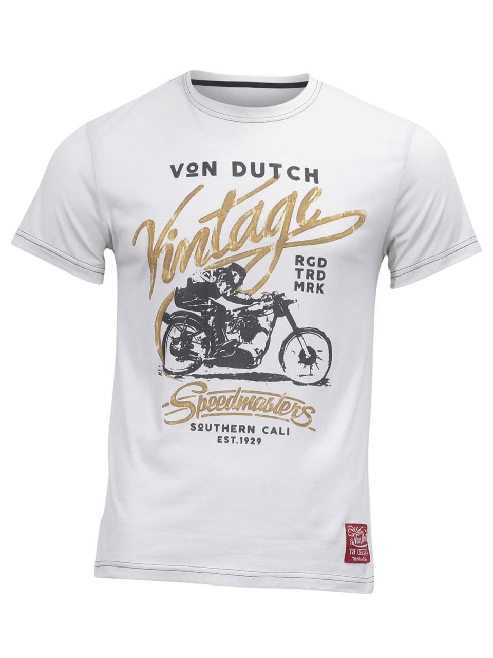 Von Dutch Men's Vintage Speedmasters Crew Neck Short Sleeve T Shirt - Beige - Large