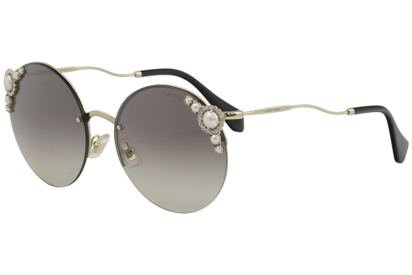 Miu Miu Women's SMU52T SMU/52T Fashion Round Sunglasses - Pale Gold Gemstones/Grey Grad Silver Mir   VW7/5O0 - Lens 60 Bridge 18 B 57 ED 60.1 Temple 145mm