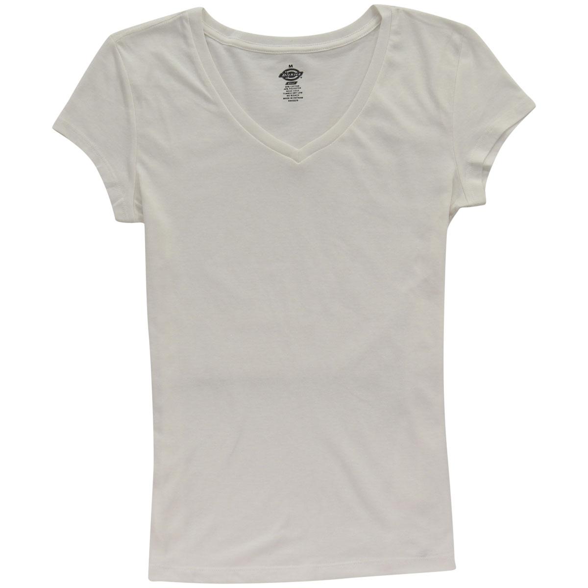 Dickies Girl Junior's Slim Fit Short Sleeve V Neck T Shirt - White - Large
