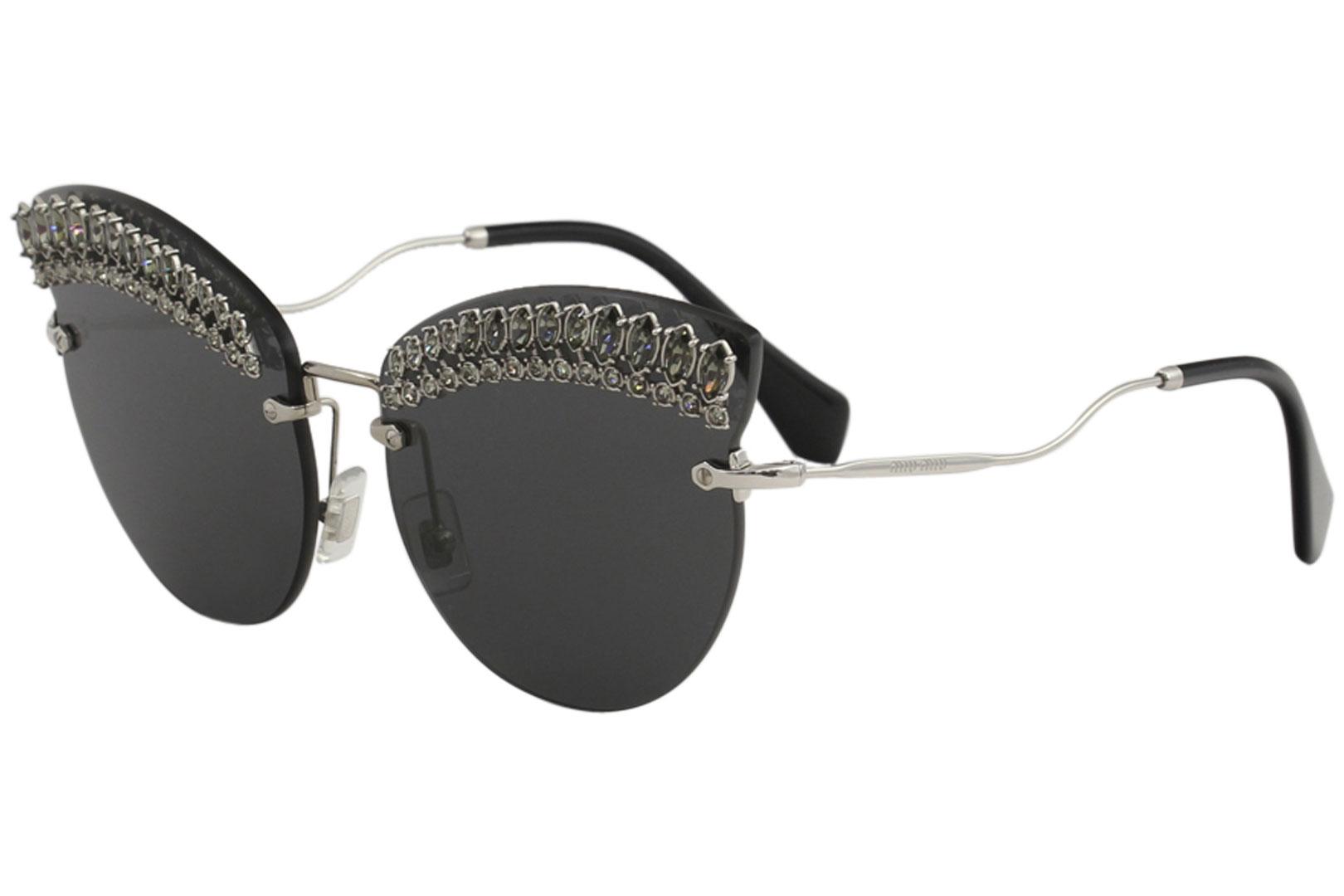 Miu Miu Women's SMU58T SMU/58T Fashion Cat Eye Sunglasses - Silver Gemstones/Grey   MPG/5S0 - Lens 65 Bridge 17 B 58.5 ED 81 Temple 145mm