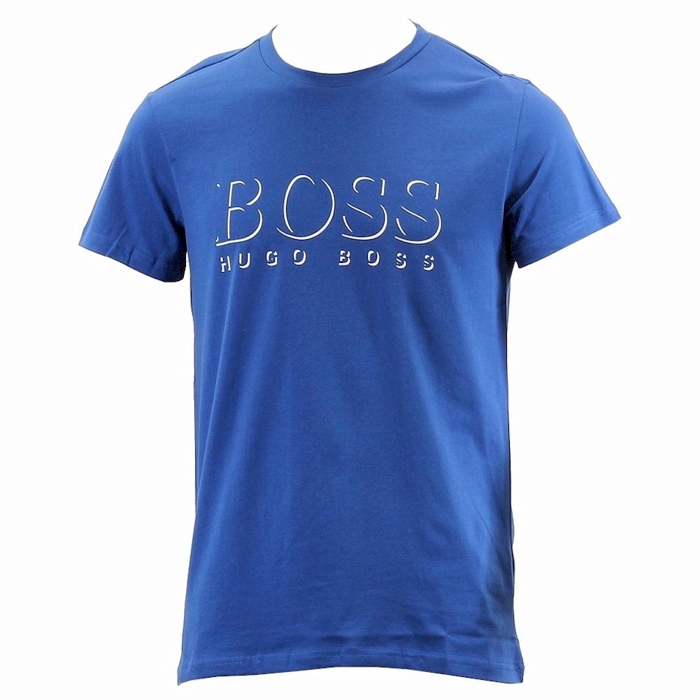Hugo Boss Men's Cotton Logo Short Sleeve T Shirt - Medium Blue   426 - Large
