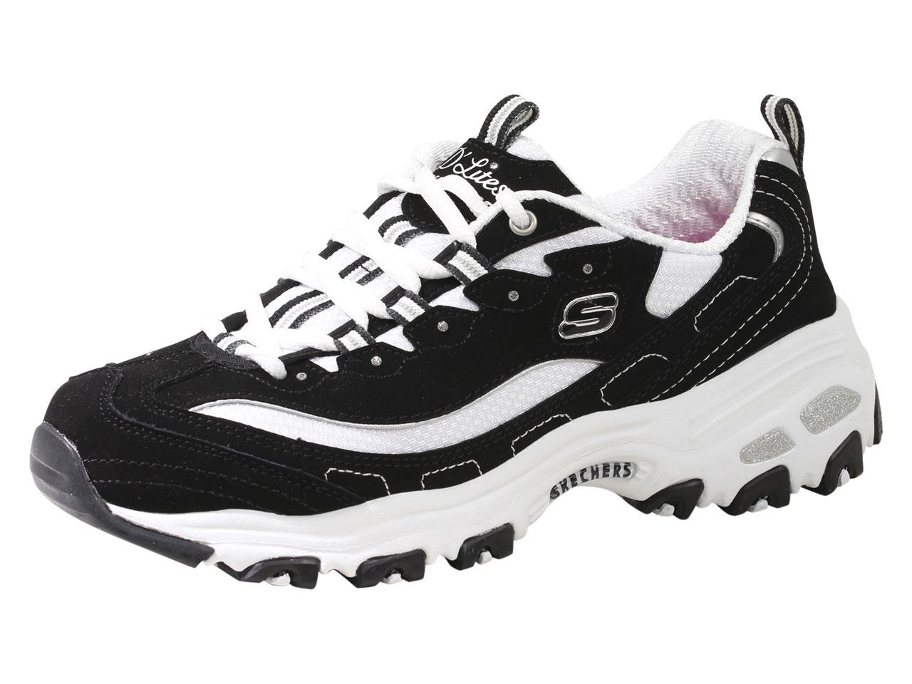 Skechers Women's D'Lites Biggest Fan Memory Foam Sneakers Shoes - Black/White - 10 E(W) US