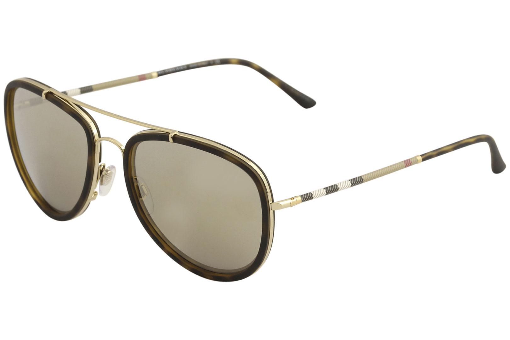 Burberry Women's BE3090Q BE/3090/Q Pilot Sunglasses - Brushed Gold Havana/Brown Mirror Gold   10525A - Lens 58 Bridge 18 Temple 145