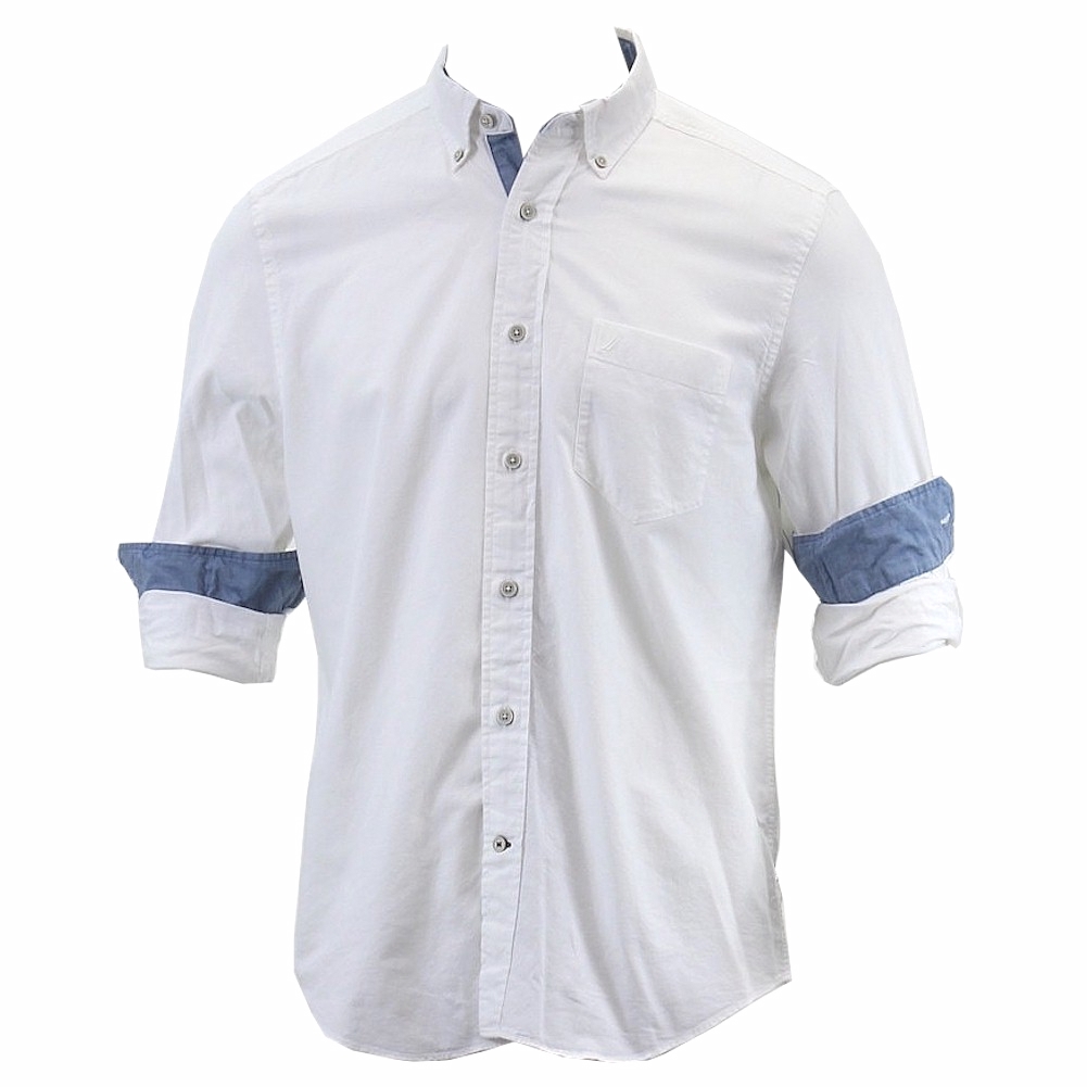 Nautica Men's Anchor Long Sleeve Pinpoint Cotton Button Down Oxford Shirt - White - Large -  Anchor; W42160