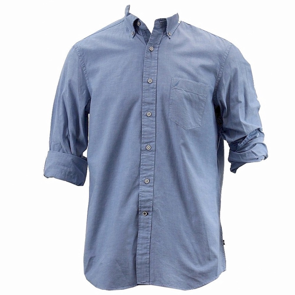 Nautica Men's Anchor Long Sleeve Pinpoint Cotton Button Down Oxford Shirt - Blue - Large