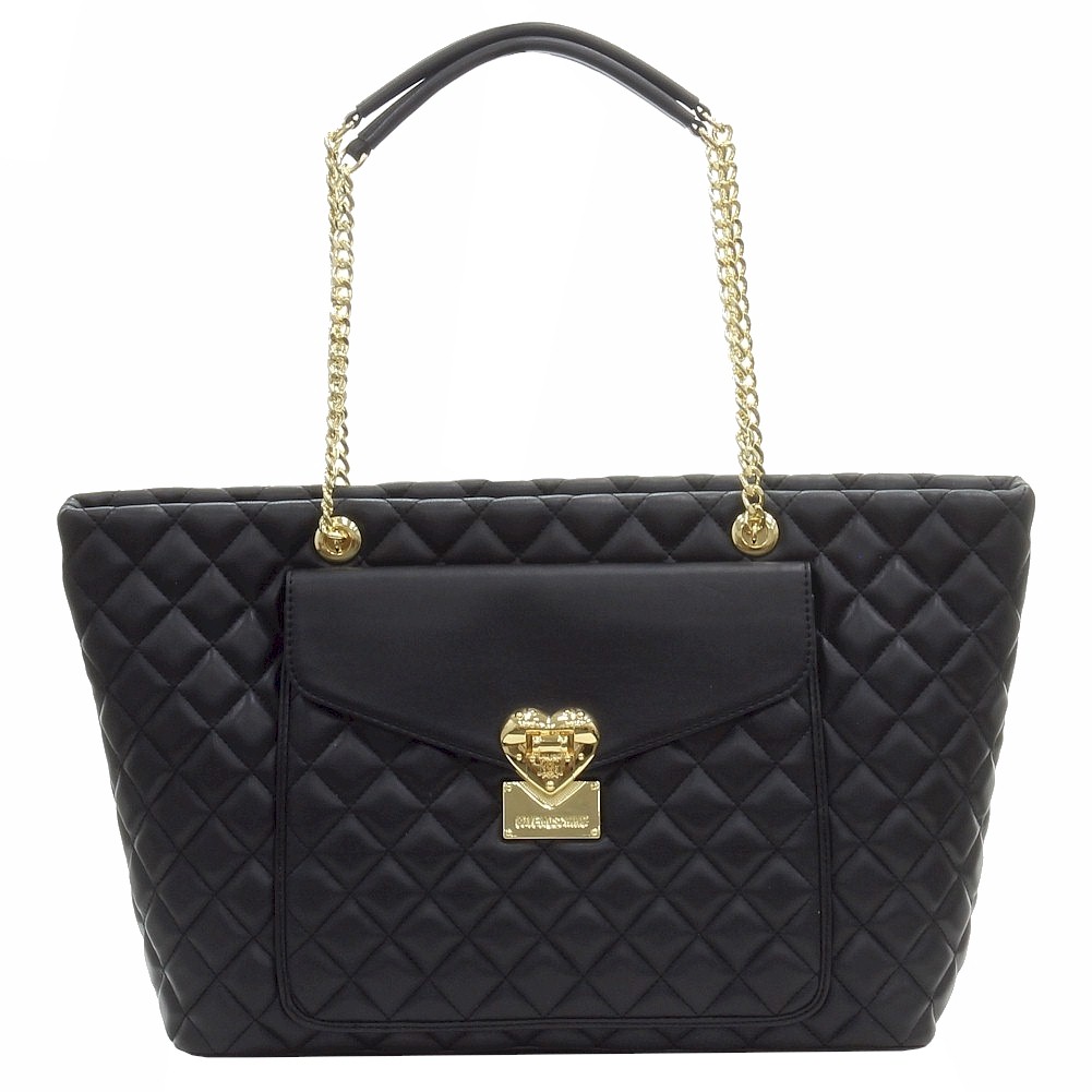 Love Moschino Women's Front Pocket Quilted Leather Satchel Shoulder Handbag - Black -  JC4014PP12