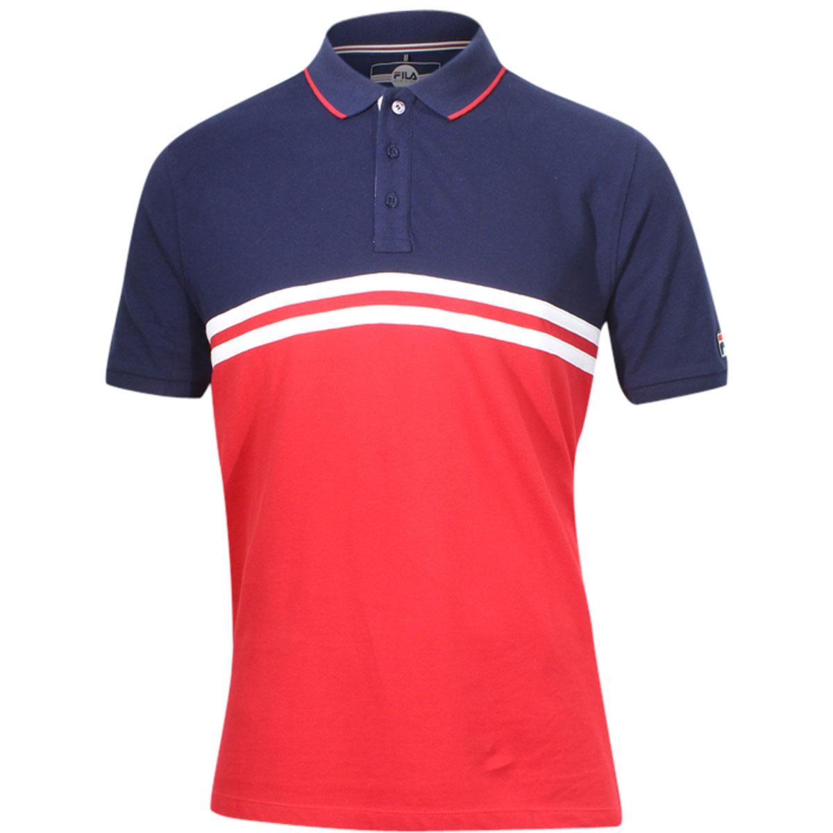 Fila Men's Dominico Short Sleeve Cotton Polo Shirt - Chinese Red/Navy/White - Large