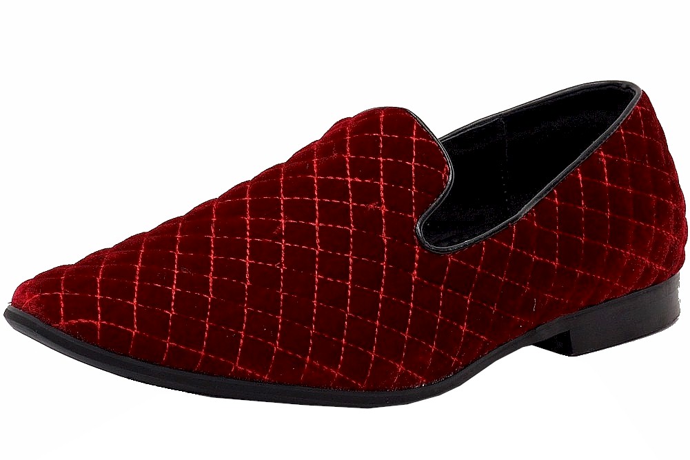 Giorgio Brutini Men's Chatwal Quilted Velvet Slip On Loafers Shoes - Red - 8.5 D(M) US