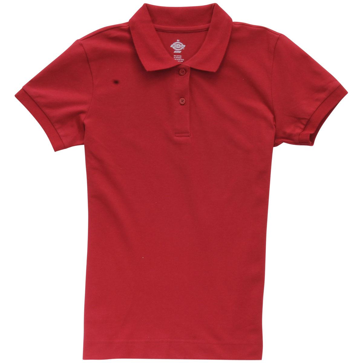 Dickies Girl Junior's 2 Button Short Sleeve Stretch Pique Polo Shirt - Red - Large