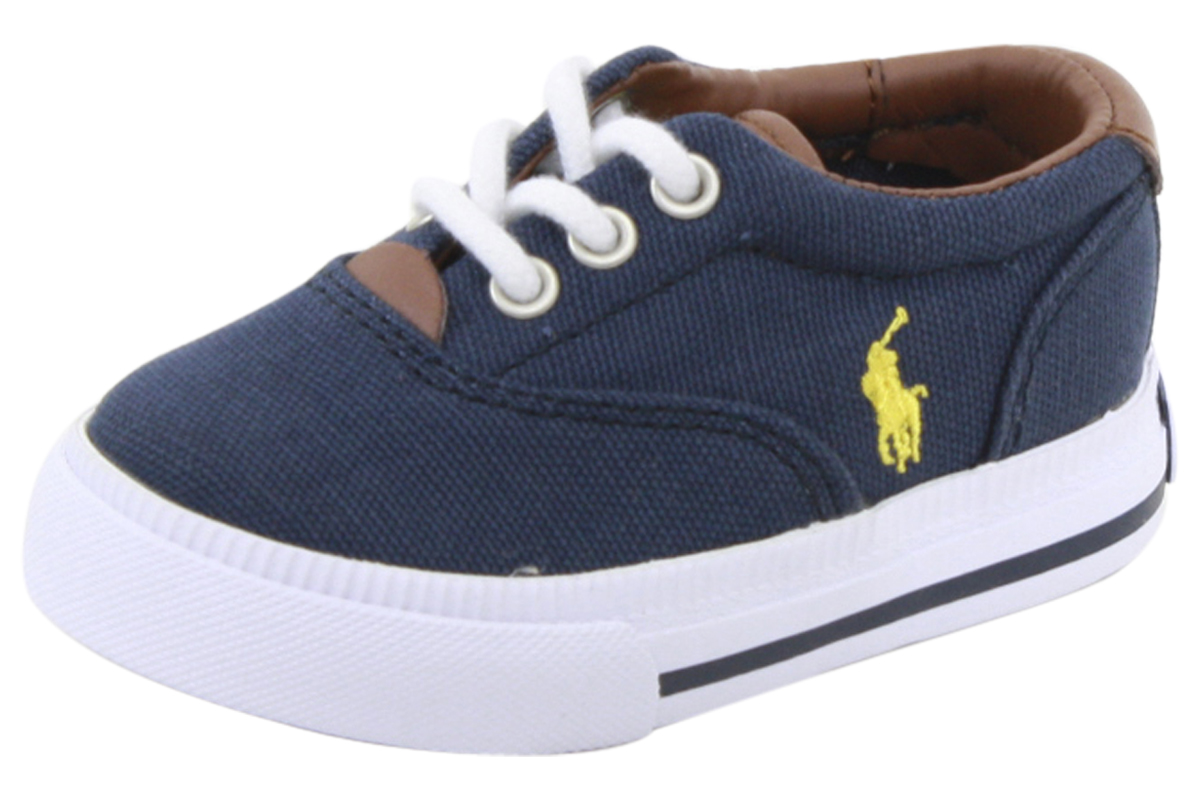 Polo Ralph Lauren Toddler/Little/Big Boy's Vaughn II Sneakers Shoes - Navy/Yellow Canvas/Leather - 2 M US Little Kid