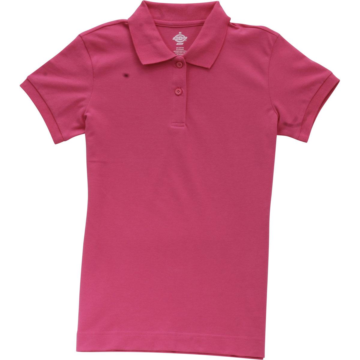 Dickies Girl Junior's 2 Button Short Sleeve Stretch Pique Polo Shirt - Lipstick Pink - Small