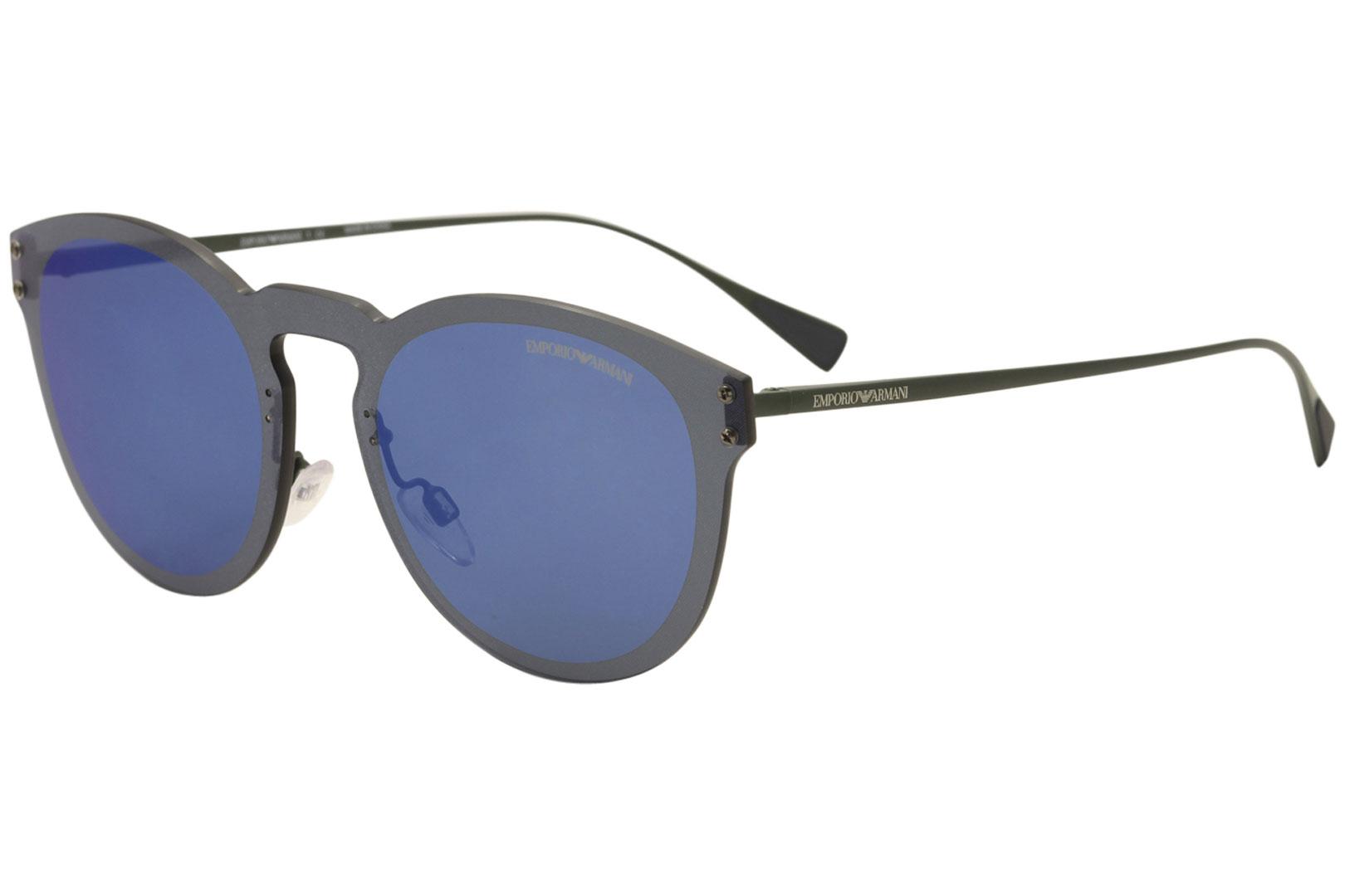 Emporio Armani Men's EA2049 EA/2049 Shield Sunglasses - Matte Green/Navy/Blue Mirror   3173/55 - Lens 43 Bridge 143 Temple 145mm
