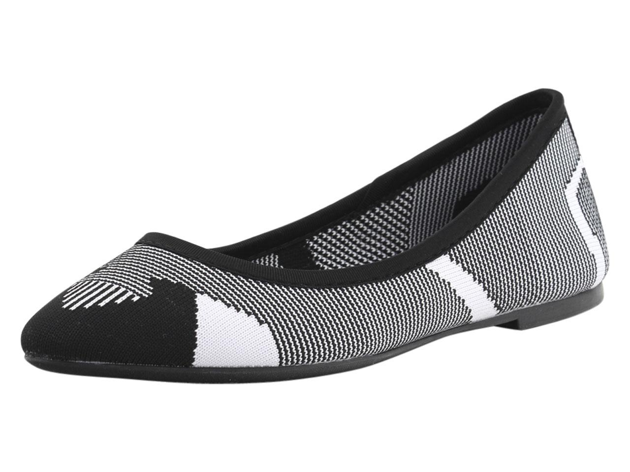 Skechers Women's Cleo Wham Memory Foam Flats Shoes - Black/White - 6.5 B(M) US
