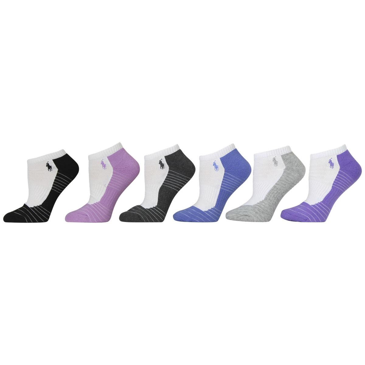 Polo Ralph Lauren Women's 6 Pack Striped Ankle Socks - Purple - 9 11; Fits Shoe 4 10.5