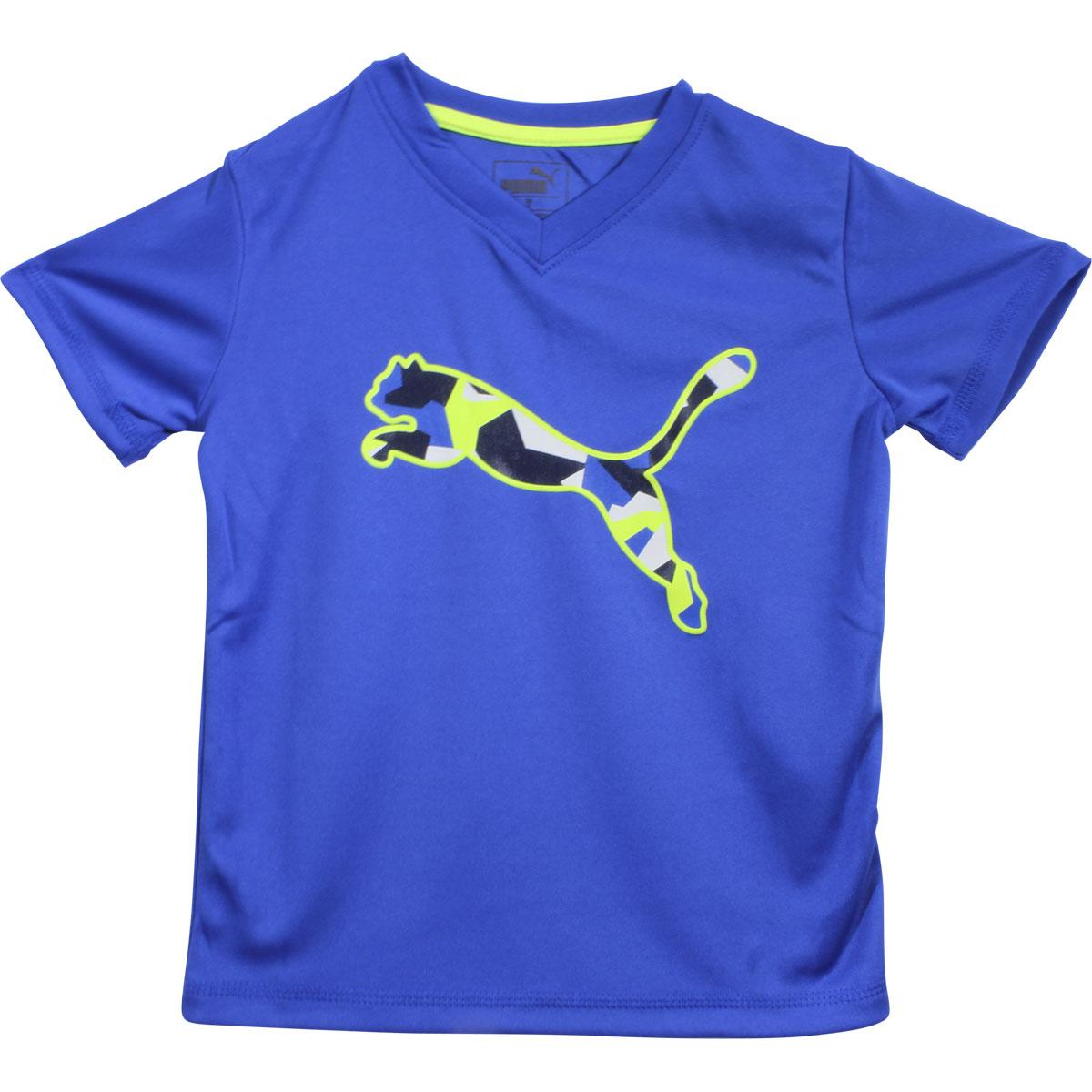 Puma Little Boy's V Neck Geometric Cat Logo Short Sleeve T Shirt - Royal Blue - 5
