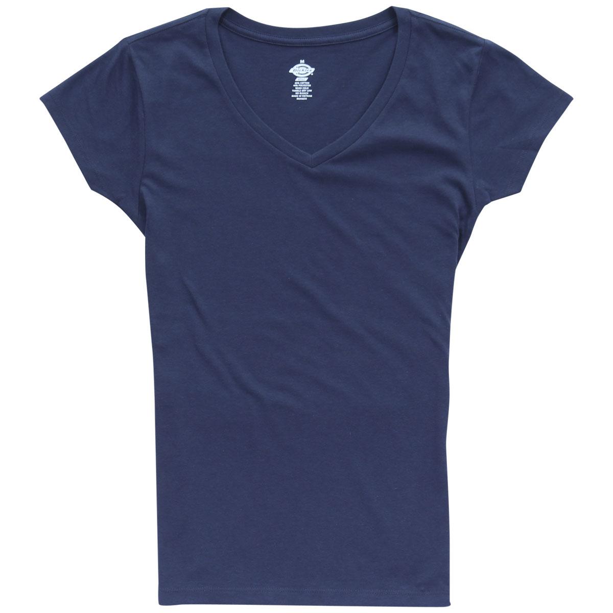 Dickies Girl Junior's Slim Fit Short Sleeve V Neck T Shirt - Navy - Small